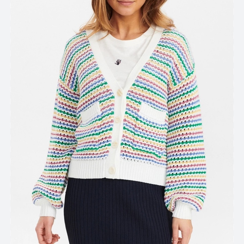 Numph Nudorsey Crochet Cotton Blend Multicolor Button Cardigan Size Large